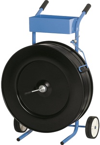 undefined, Abroller für Kunststoff-Umreifungsband für Bandbreite 16 mm, fahrbar Kern-Ø 406 mm, Abrollwagen, mit Ablagekasten, fahrbar