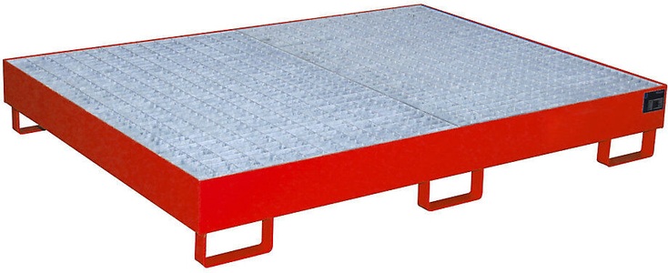 undefined, Regal-Bodenwanne 240 l Auffangvolumen, LxBxH 1750 x 1300 x 250 mm mit Gitterrost, rot lackiert, Regalwanne Typ RW/GR 1800, mit Gitterrost, rot RAL3000