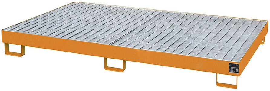 undefined, Regal-Bodenwanne 240 l Auffangvolumen, LxBxH 2150 x 1300 x 225 mm mit Gitterrost, orange lackiert, Regalbodenwanne, HxBxT 225 x 1.300 x 2.150 mm, Auffangvolumen 240 l, inkl. Gitterrost, gelborange