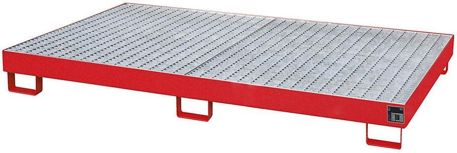 undefined, Regal-Bodenwanne 240 l Auffangvolumen, LxBxH 2150 x 1300 x 225 mm mit Gitterrost, rot lackiert, Regalwanne Typ RW/GR 2200-1, mit Gitterrost, rot RAL3000