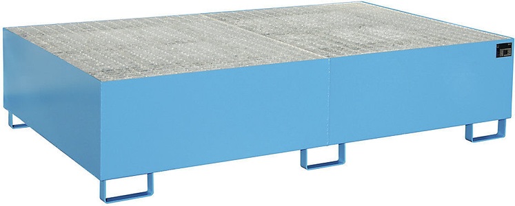 undefined, Regal-Bodenwanne 1000 l Auffangvolumen, LxBxH 2150 x 1300 x 505 mm mit Gitterrost, blau lackiert, Regalwanne Typ RW/GR 2200-2, mit Gitterrost, blau RAL5012