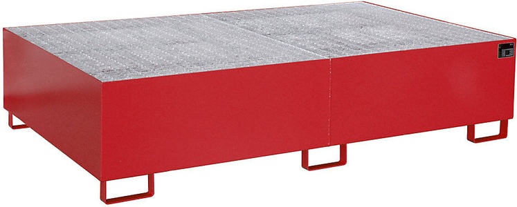 undefined, Regal-Bodenwanne 1000 l Auffangvolumen, LxBxH 2150 x 1300 x 505 mm mit Gitterrost, rot lackiert, Regalwanne Typ RW/GR 2200-2, mit Gitterrost, rot RAL3000