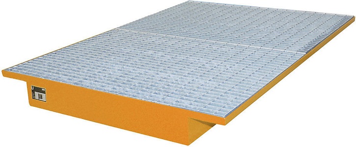 undefined, Regal-Einhängewanne Auffangvolumen 200 l LxB 1750 x 1250 / 915 mm, orange lackiert, Einhängewanne aus Stahl, inkl. Gitterrost, für Trägerlänge 1.800 mm, gelborange
