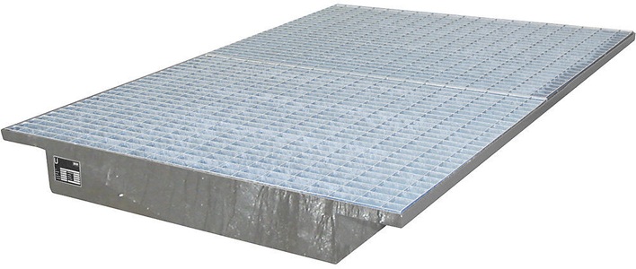 undefined, Regal-Einhängewanne Auffangvolumen 200 l LxB 1750 x 1250 / 915 mm, feuerverzinkt, Einhängewanne aus Stahl, inkl. Gitterrost, für Trägerlänge 1.800 mm, feuerverzinkt
