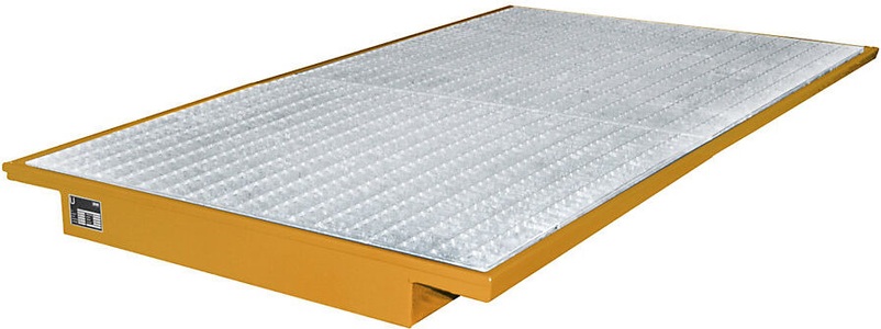 undefined, Regal-Einhängewanne Auffangvolumen 200 l LxB 2150 x 1250 / 915 mm, orange lackiert, Einhängewanne aus Stahl, inkl. Gitterrost, für Trägerlänge 2.200 mm, gelborange