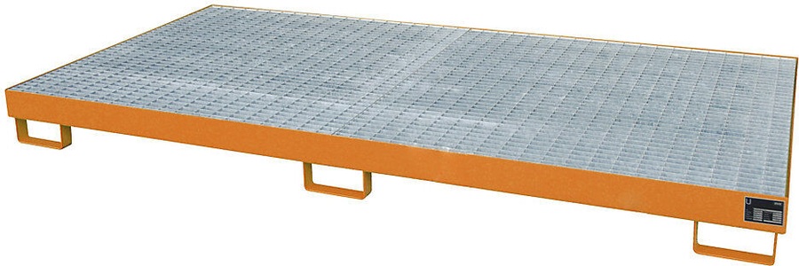 undefined, Regal-Bodenwanne 240 l Auffangvolumen, LxBxH 2650 x 1300 x 210 mm mit Gitterrost, orange lackiert, Regalwanne Typ RW/GR 2700-1, mit Gitterrost, orange RAL2000