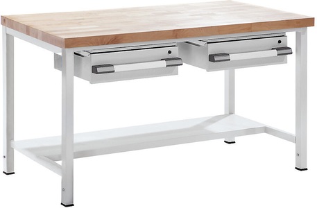 EUROKRAFT, EUROKRAFT Werkbank, höhenverstellbar mit Schubladen Breite 1500 mm, grau, eurokraft pro Höhenverstellbare Werkbank, Gestellbauweise, mit Schubladen, Breite 1500 mm, grau