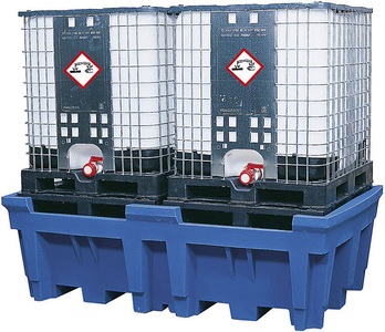 undefined, Auffangwanne aus Kunststoff IBC- und KTC-Station, Auffangvolumen 1000 Liter mit PE-Stellfläche, LxBxH 2260 x 1430 x 720 mm, IBC- und KTC-Station für 2 Container, mit integrierter PE-Stellfläche
