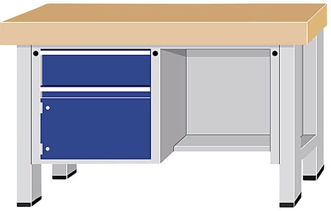 ANKE, ANKE Schwerlast-Werkbank Plattenbreite 1500 mm, mit 1 Schublade und 1 Flügeltür Plattenstärke 100 mm, 