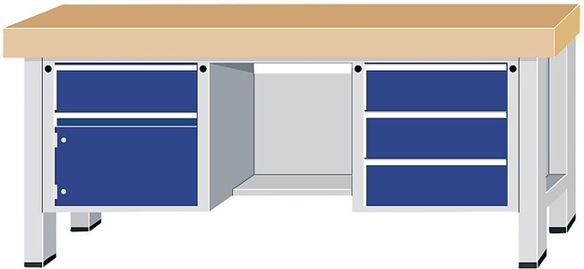 ANKE, ANKE Schwerlast-Werkbank Plattenbreite 2250 mm, mit 4 Schubladen und 1 Flügeltür Plattenstärke 50 mm, 