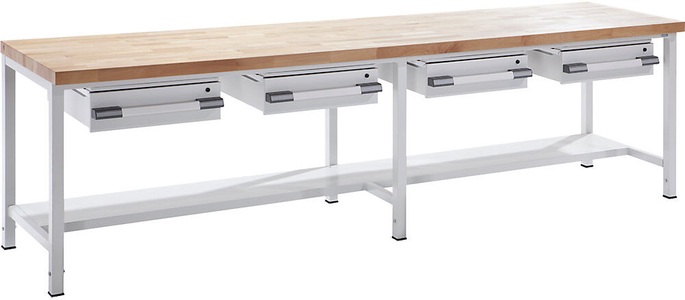 EUROKRAFT, EUROKRAFT Werkbank, höhenverstellbar mit Schubladen Breite 2000 mm, grau, eurokraft pro Höhenverstellbare Werkbank, Gestellbauweise, mit Schubladen, Breite 2000 mm, grau