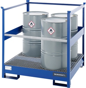 EUROKRAFT, EUROKRAFT Fass-Auffangwanne für Transport und Lagerung Rücken- und Seitenwände geschlossen, stapelbar für 4 Fässer, blau, eurokraft pro Fass-Auffangwanne für Transport und Lagerung, Rücken- und Seitenwände geschlossen, stapelbar, für 4 Fässer, blau