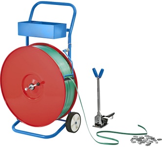 undefined, PET-Umreifungsset Bandabroller, Spann- und Verschlussgerät, PET-Band, Verschlusshülsen für Bandbreite 16 mm, ratioform Umreifungs-Set, PET-Band, Spann- und Verschlussgerät, fahrbarer Abroller, Band, Verschlusshülsen, Bandbreite 16 mm