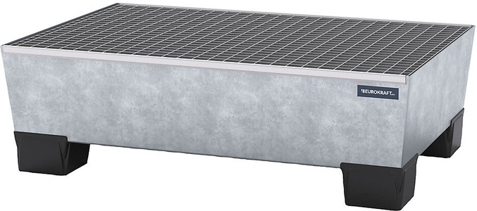 EUROKRAFT, EUROKRAFT Stahl-Auffangwanne mit PP-Füßen LxBxH 1240 x 815 x 360 mm feuerverzinkt, mit Gitterrost, eurokraft pro Stahl-Auffangwanne mit Kunststoff-Füßen, LxBxH 1240 x 815 x 360 mm, feuerverzinkt, mit Gitterrost