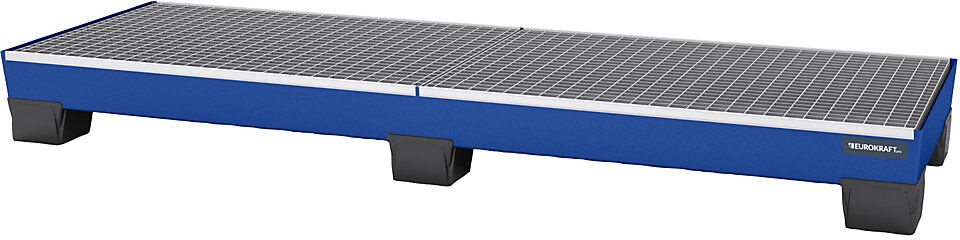 EUROKRAFT, EUROKRAFT Stahl-Auffangwanne mit PP-Füßen LxBxH 2470 x 815 x 255 mm blau, mit Gitterrost, eurokraft pro Stahl-Auffangwanne mit Kunststoff-Füßen, LxBxH 2470 x 815 x 255 mm, blau, mit Gitterrost