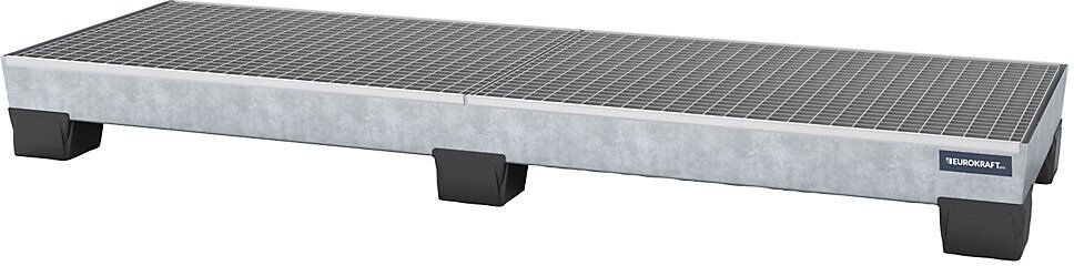 EUROKRAFT, EUROKRAFT Stahl-Auffangwanne mit PP-Füßen LxBxH 2470 x 815 x 255 mm feuerverzinkt, mit Gitterrost, eurokraft pro Stahl-Auffangwanne mit Kunststoff-Füßen, LxBxH 2470 x 815 x 255 mm, feuerverzinkt, mit Gitterrost