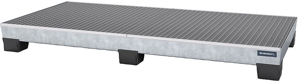 EUROKRAFT, EUROKRAFT Stahl-Auffangwanne mit PP-Füßen LxBxH 2460 x 1210 x 260 mm feuerverzinkt, mit Gitterrost, eurokraft pro Stahl-Auffangwanne mit Kunststoff-Füßen, LxBxH 2460 x 1210 x 260 mm, feuerverzinkt, mit Gitterrost