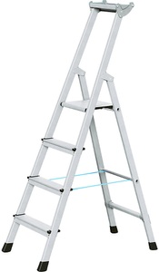 Zarges, ZARGES Profi-Stufenleiter, einseitig begehbar Aluminium eloxiert, mit Werkzeugablage, für Handwerk und Industrie 4 Stufen inkl. Plattform, ZARGES Profi-Stufenleiter, einseitig begehbar, Aluminium eloxiert, mit Werkzeugablage, für Handwerk und Industrie, 4 Stufen inkl. Plattform