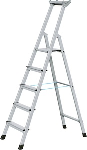 Zarges, ZARGES Profi-Stufenleiter, einseitig begehbar Aluminium eloxiert, mit Werkzeugablage, für Handwerk und Industrie 5 Stufen inkl. Plattform, ZARGES Profi-Stufenleiter, einseitig begehbar, Aluminium eloxiert, mit Werkzeugablage, für Handwerk und Industrie, 5 Stufen inkl. Plattform