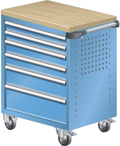 Lista, Lista Werkstattwagen mit Multiplex-Holzabdeckung 40 mm 6 Schubladen, blau, LISTA Werkstattwagen, mit Multiplex-Holzabdeckung 40 mm, 6 Schubladen, blau