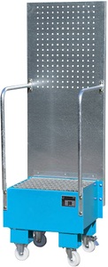 undefined, Fahrbare Auffangwanne mit Lochplattenwand 1 x 60-l-Fass stehend, LxBxH 570 x 590 x 1775 mm lichtblau, Auffangwanne mit Lochplatte, 1x 60 l, HxBxT 1.775 x 590 x 1.775 mm, lichtblau