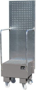 undefined, Fahrbare Auffangwanne mit Lochplattenwand 1 x 60-l-Fass stehend, LxBxH 570 x 590 x 1775 mm mausgrau, Auffangwanne mit Lochplatte, 1x 60 l, HxBxT 1.775 x 590 x 1.775 mm, mausgrau