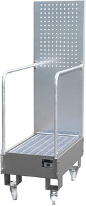 undefined, Fahrbare Auffangwanne mit Lochplattenwand 2 x 60-l-Fass stehend hintereinander, LxBxH 875 x 500 x 1685 mm mausgrau, Auffangwanne mit Lochplatte, 2x 60 l, HxBxT 1.685 x 500 x 875 mm, mausgrau