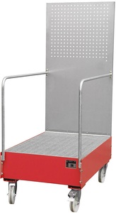 undefined, Fahrbare Auffangwanne mit Lochplattenwand 2 x 200-l-Fass stehend hintereinander, LxBxH 1200 x 800 x 2015 mm feuerrot, Auffangwanne mit Lochplatte, 2x 200 l, HxBxT 2.015 x 800 x 1.280 mm, feuerrot