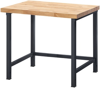 EUROKRAFT, EUROKRAFT Werkbank, höhenverstellbar, mit Buchemassivplatte ohne Unterbau Breite 1250 mm, Gestell anthrazit-metallic, eurokraft pro Höhenverstellbare Werkbank, Gestellbauweise, ohne Unterbau, Breite 1250 mm, Gestell anthrazit-metallic