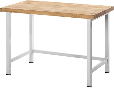 EUROKRAFT, EUROKRAFT Werkbank, höhenverstellbar, mit Buchemassivplatte ohne Unterbau Breite 1500 mm, Gestell lichtgrau, eurokraft pro Höhenverstellbare Werkbank, Gestellbauweise, ohne Unterbau, Breite 1500 mm, Gestell lichtgrau