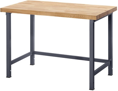 EUROKRAFT, EUROKRAFT Werkbank, höhenverstellbar, mit Buchemassivplatte ohne Unterbau Breite 2000 mm, Gestell anthrazit-metallic, eurokraft pro Höhenverstellbare Werkbank, Gestellbauweise, ohne Unterbau, Breite 2000 mm, Gestell anthrazit-metallic