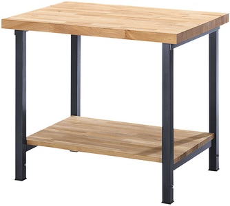 EUROKRAFT, EUROKRAFT Werkbank, höhenverstellbar, mit Buchemassivplatte 1 Ablageboden Breite 750 mm, Gestell anthrazit-metallic, eurokraft pro Höhenverstellbare Werkbank, Gestellbauweise, 1 Ablageboden, Breite 750 mm, Gestell anthrazit-metallic