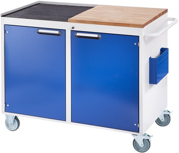 RAU, RAU Werkbank, fahrbar 2 Türen, Arbeitsfläche Holz / Metall lichtgrau / enzianblau, RAU Kompaktwerkbänke, fahrbar, 2 Türen, Arbeitsfläche Holz / Metall, lichtgrau / enzianblau