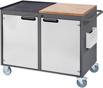 RAU, RAU Werkbank, fahrbar 2 Türen, Arbeitsfläche Holz / Metall anthrazit / lichtgrau, RAU Kompaktwerkbänke, fahrbar, 2 Türen, Arbeitsfläche Holz / Metall, anthrazit / lichtgrau