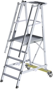 undefined, Alu-Plattformleiter, fahrbar mit 3-seitigem Plattformgeländer 5 Sprossen inkl. Plattform, MUNK Günzburger Steigtechnik 52305 Aluminium Plattformleiter Montage mit Werkzeug Arbeitshöhe (max.): 3.15 m
