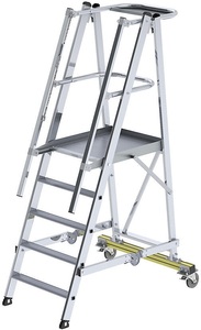 undefined, Alu-Plattformleiter, fahrbar mit 3-seitigem Plattformgeländer 6 Sprossen inkl. Plattform, MUNK Günzburger Steigtechnik 52306 Aluminium Plattformleiter Montage mit Werkzeug Arbeitshöhe (max.): 3.4 m