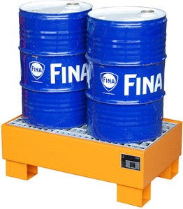 undefined, Stahl-Auffangwanne für 60-l-Fass LxBxH 800 x 500 x 290 mm lackiert orange RAL 2000, mit Gitterrost, Auffangwanne aus Stahl, 2x 60 l, Auffangvolumen 61 l, inkl. Gitterrost, gelborange