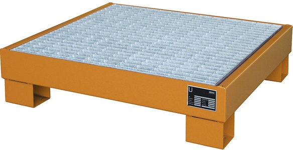 undefined, Stahl-Auffangwanne für 60-l-Fass LxBxH 800 x 900 x 220 mm lackiert orange RAL 2000, mit Gitterrost, Auffangwanne aus Stahl, 4x 60 l, Auffangvolumen 65 l, inkl. Gitterrost, gelborange
