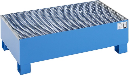 QUIPO, QUIPO Auffangwanne für 200-l-Fässer LxBxH 1200 x 800 x 360 mm, ohne Zulassung blau pulverbeschichtet, mit Gitterrost, eurokraft basic Stahl-Auffangwanne für 200-l-Fässer, LxBxH 1200 x 800 x 360 mm, ohne Zulassung, blau pulverbeschichtet, mit Gitterrost