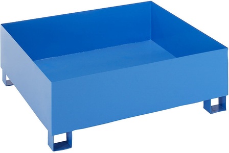 QUIPO, QUIPO Auffangwanne für 200-l-Fässer LxBxH 1200 x 1200 x 415 mm, mit Zulassung blau pulverbeschichtet, ohne Gitterrost, eurokraft basic Stahl-Auffangwanne für 200-l-Fässer, LxBxH 1200 x 1200 x 415 mm, mit Zulassung, blau pulverbeschichtet, ohne Gitterrost