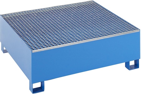 QUIPO, QUIPO Auffangwanne für 200-l-Fässer LxBxH 1200 x 1200 x 415 mm, mit Zulassung blau pulverbeschichtet, mit Gitterrost, eurokraft basic Stahl-Auffangwanne für 200-l-Fässer, LxBxH 1200 x 1200 x 415 mm, mit Zulassung, blau pulverbeschichtet, mit Gitterrost