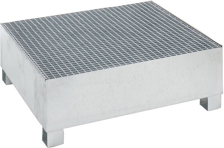 QUIPO, QUIPO Auffangwanne für 200-l-Fässer LxBxH 1200 x 1200 x 415 mm, mit Zulassung feuerverzinkt, mit Gitterrost, eurokraft basic Stahl-Auffangwanne für 200-l-Fässer, LxBxH 1200 x 1200 x 415 mm, mit Zulassung, feuerverzinkt, mit Gitterrost