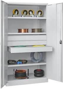 undefined, Schwerlastschrank, Höhe 1950 mm 3 Fachböden, 3 Schubladen à 125 mm grau, PAVOY Schwerlastschrank Premium, 3 Fachböden + Schubladen 3x125 mm