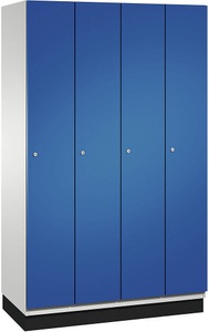 CP, CP CAMBIO Garderobenschrank mit Stahlblech-Türen 4 Abteile, Breite 1200 mm Korpus lichtgrau / Tür enzianblau, 