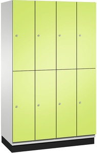 CP, CP CAMBIO Fächerschrank mit HPL-Türen und Garderobenstange 8 Fächer Korpus lichtgrau / Tür viridingrün, C+P Doppelstock-Spind Cambio, 4 Abteile, Korpus lichtgrau / Tür viridingrün