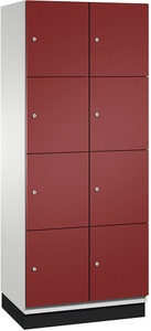 CP, CP CAMBIO Fächerschrank mit Stahlblech-Türen 8 Fächer, Breite 800 mm Korpus lichtgrau / Tür rubinrot, C+P 4er-Schließfachschrank Cambio, 2 Abteile, lichtgrau / rubinrot, Stahlblech-Tür, B 800 mm, 8 Fächer