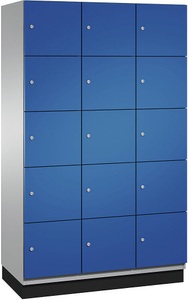 CP, CP CAMBIO Fächerschrank mit Stahlblech-Türen 15 Fächer, Breite 1200 mm Korpus weißaluminium / Tür enzianblau, C+P 5er-Schließfachschrank Cambio, 3 Abteile, weißaluminium / enzianblau, Stahlblech-Tür, B 1200 mm, 15 Fächer