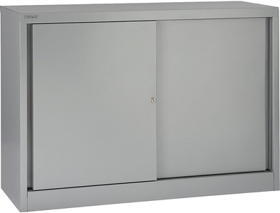 Bisley, BISLEY Schiebetürenschrank ECO 1 Fachboden, 2 Ordnerhöhen silber, BISLEY Schiebetürschrank Premium, HxBxT 839 x 1.200 x 430 mm, lichtgrau