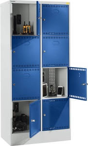 Lista, Lista Akku-Ladeschrank mit Schließfächern mit 2 x 4 Fächern 2 x 230 V, grau / blau, LISTA Akku-Ladeschrank mit Schließfächern, mit 2 x 4 Fächern, 2 x 230 V, grau / blau