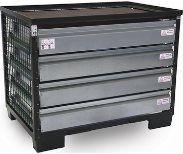 undefined, Gitterbox mit 4 abschließbaren Schubladen aus verzinktem Blech, silber, 